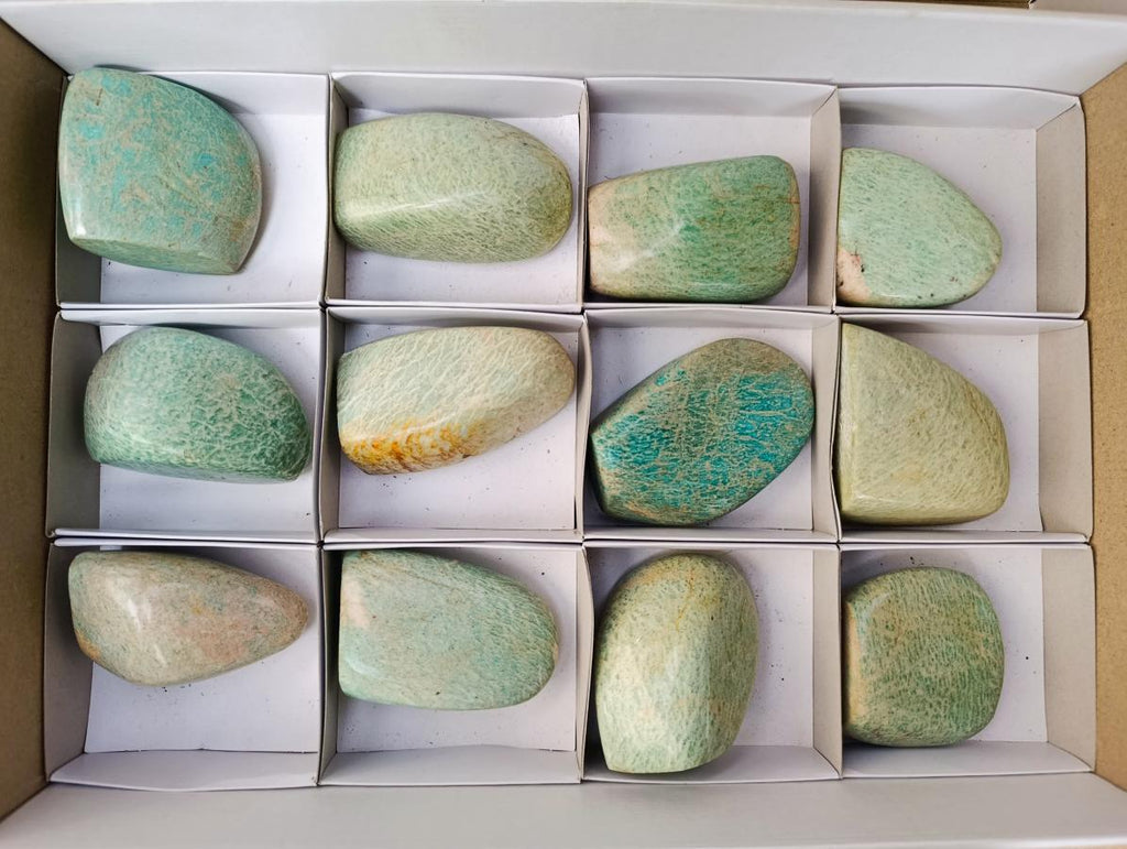 Polished Amazonite Standing Free Forms x 12 From Zimbabwe