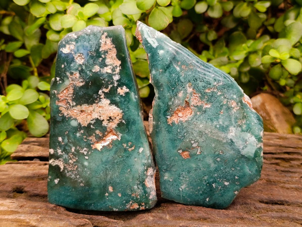 Polished On One Side Mtorolite Chrysoprase Plates x 4 From Mutorashanga, Zimbabwe