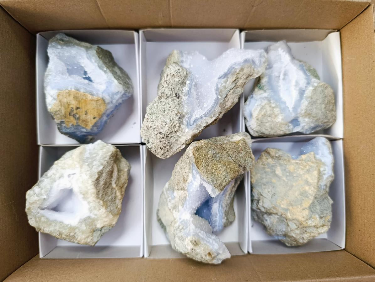 Natural Blue Lace Agate Geodes And Clusters Specimens x 6 From Nsanje, Malawi