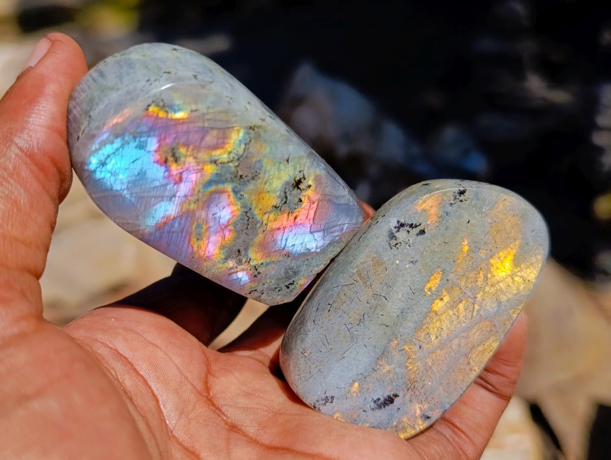 Polished Rare Purple Sunset Flash Labradorite Standing Free Forms x 12 From Madagascar