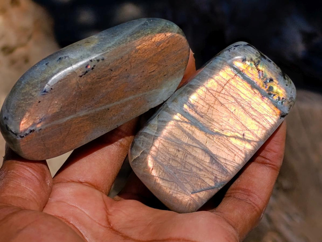 Polished Rare Purple Sunset Flash Labradorite Standing Free Forms x 12 From Madagascar