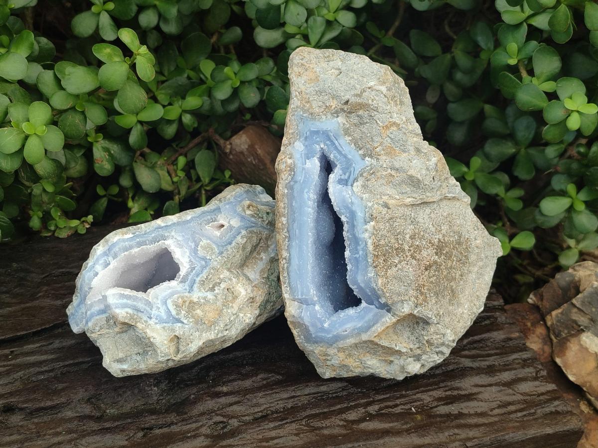 Natural Blue Lace Agate Geode Specimens x 2 From Nsanje, Malawi - Toprock Gemstones and Minerals 