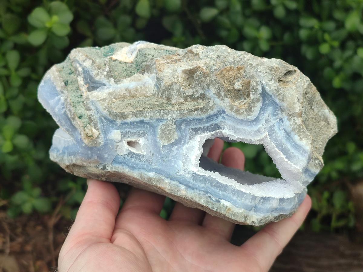 Natural Blue Lace Agate Geode Specimens x 2 From Nsanje, Malawi - Toprock Gemstones and Minerals 
