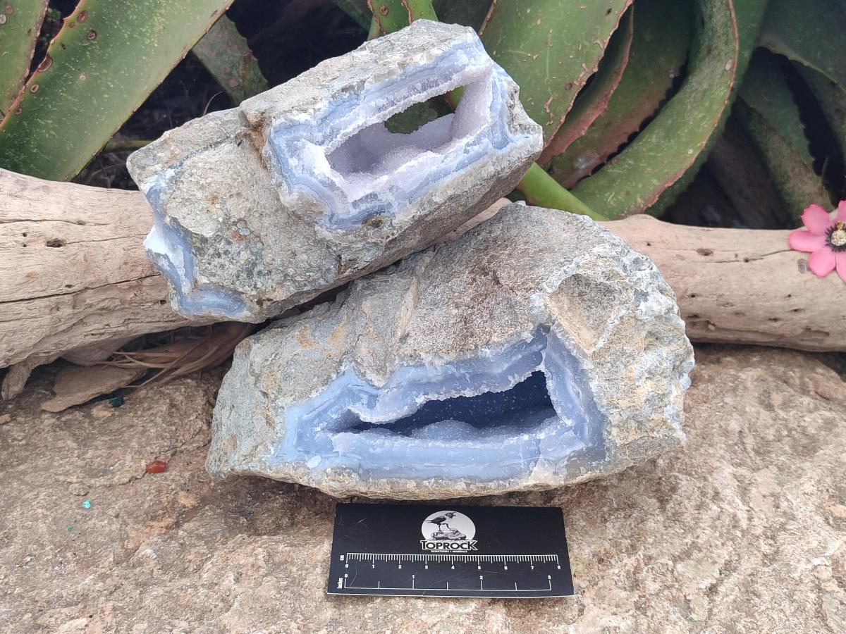 Natural Blue Lace Agate Geode Specimens x 2 From Nsanje, Malawi - Toprock Gemstones and Minerals 