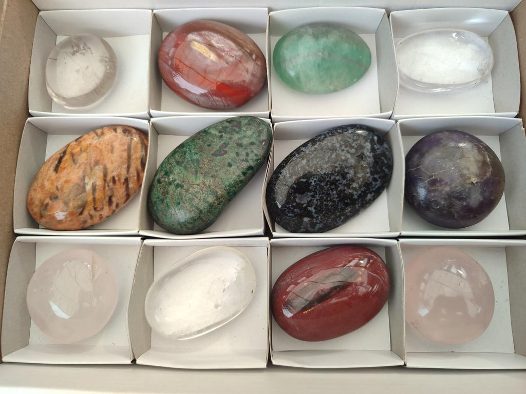 Polished Selected Multi Mineral Palm Stones x 12 From Madagascar - Toprock Gemstones and Minerals 