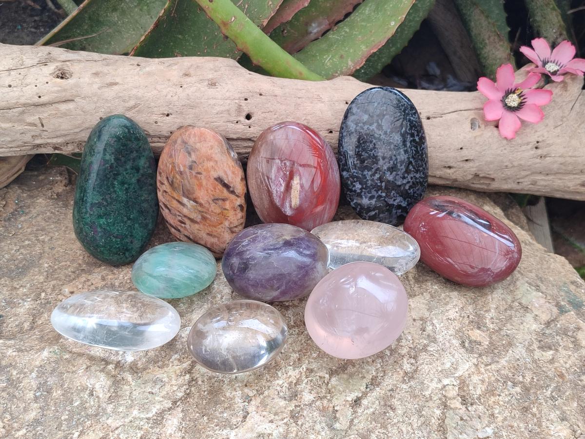 Polished Selected Multi Mineral Palm Stones x 12 From Madagascar - Toprock Gemstones and Minerals 