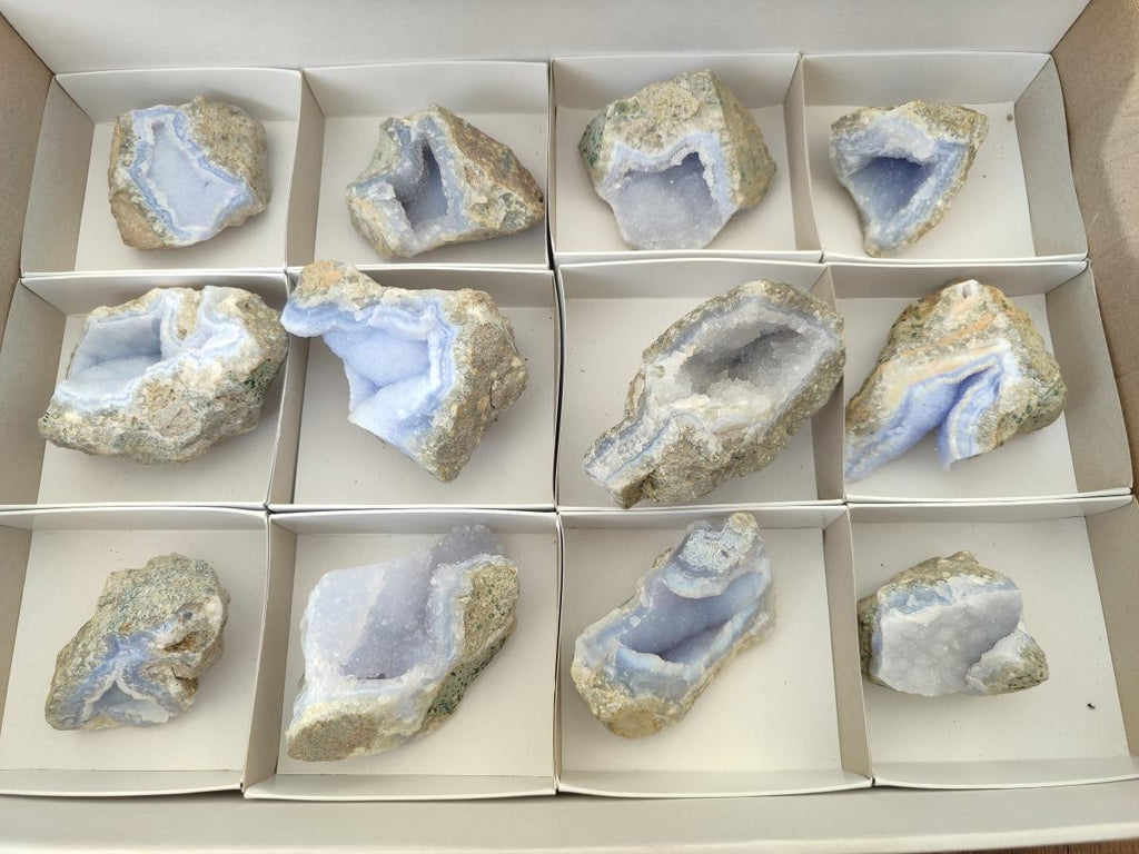 Natural Blue Lace Agate Geode Specimens x 12 From Nsanje, Malawi
