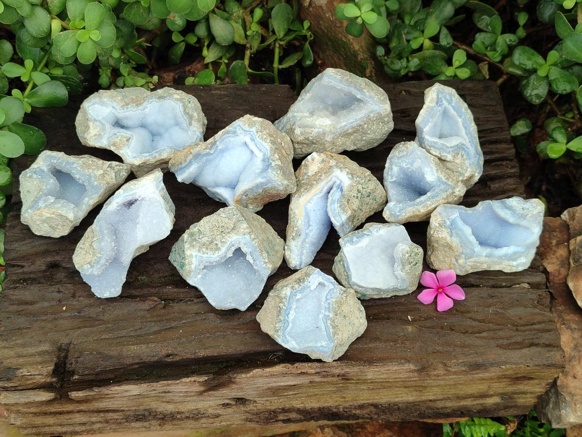 Natural Blue Lace Agate Geode Specimens x 12 From Nsanje, Malawi