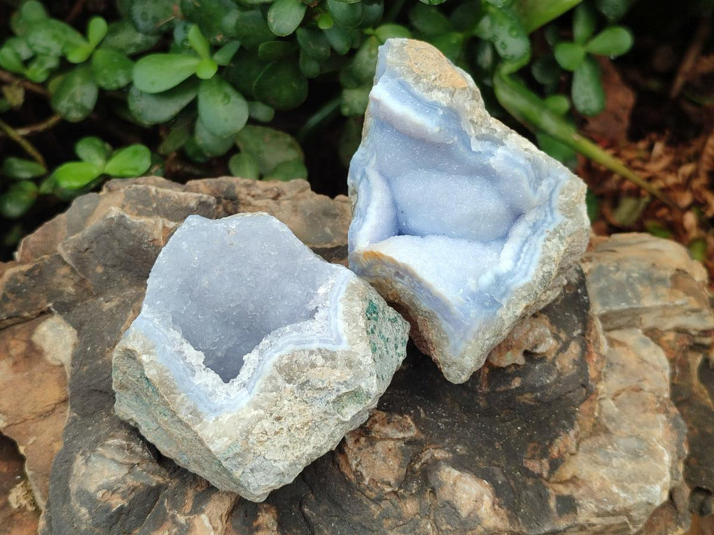 Natural Blue Lace Agate Geode Specimens x 12 From Nsanje, Malawi