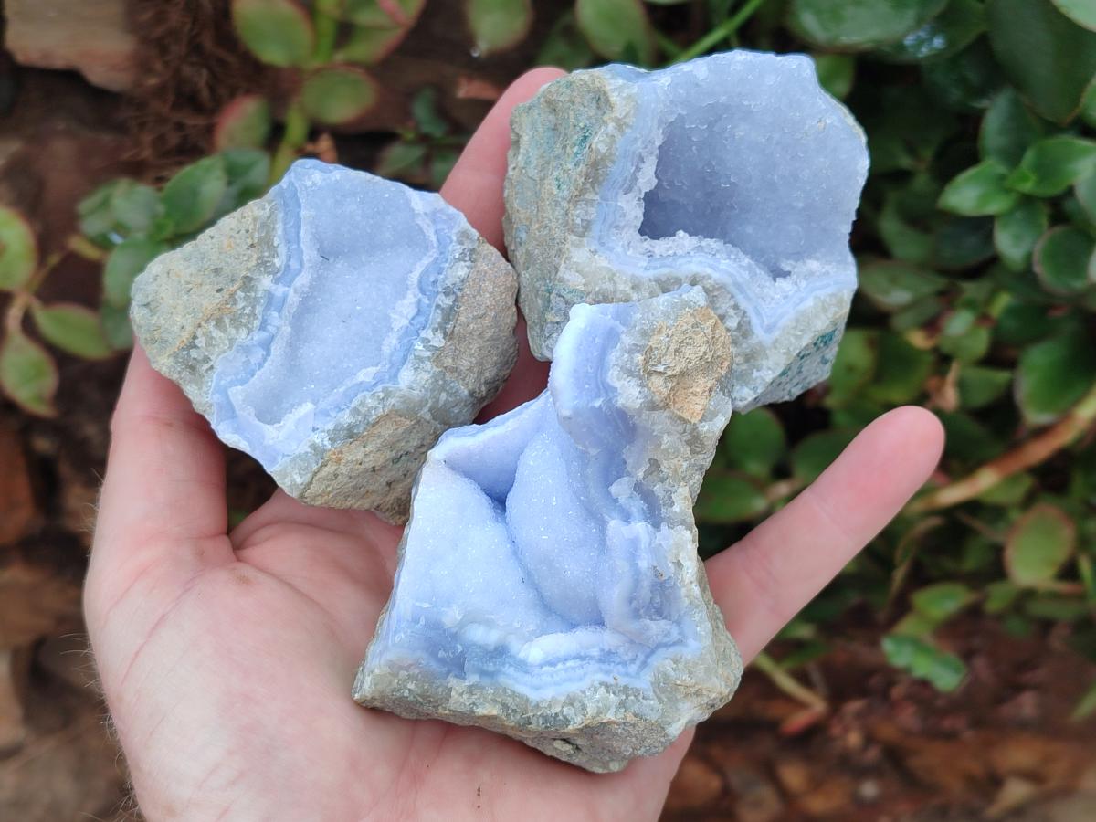 Natural Blue Lace Agate Geode Specimens x 12 From Nsanje, Malawi