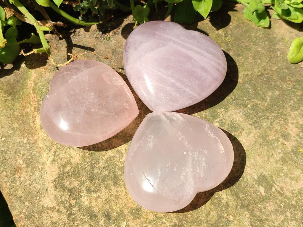 Polished Gemmy Rose Quartz Hearts x 6 From Madagascar - Toprock Gemstones and Minerals 