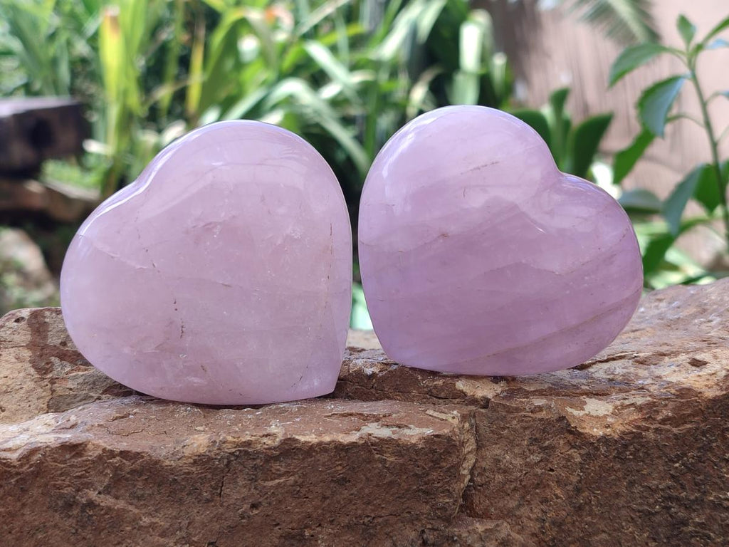Polished Gemmy Rose Quartz Hearts x 6 From Madagascar - Toprock Gemstones and Minerals 