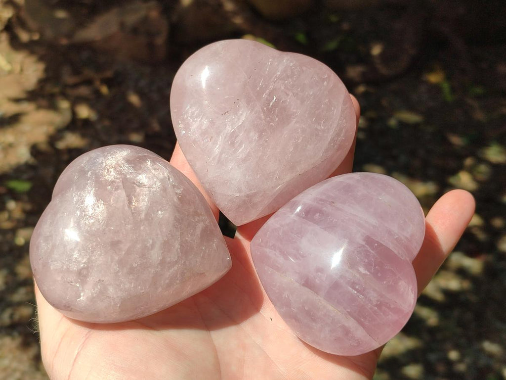 Polished Gemmy Rose Quartz Hearts x 6 From Madagascar - Toprock Gemstones and Minerals 