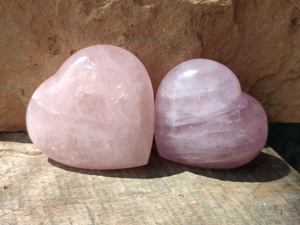 Polished Gemmy Rose Quartz Hearts x 6 From Madagascar - Toprock Gemstones and Minerals 