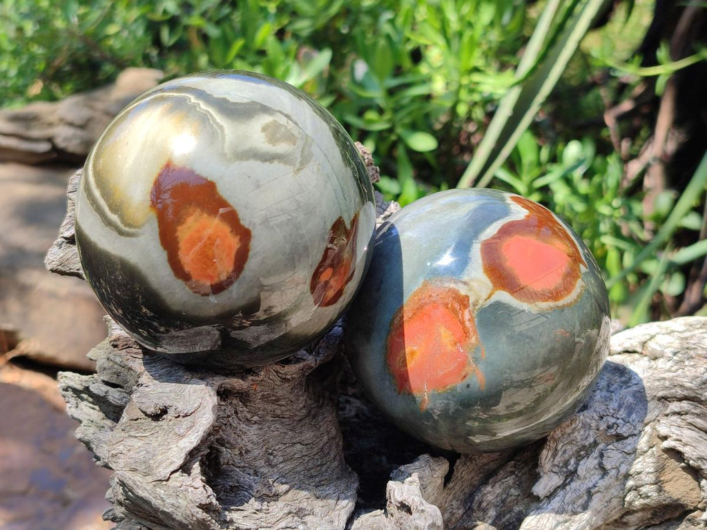 Polished Polychrome Jasper Spheres x 2 From NW Coast, Madagascar - Toprock Gemstones and Minerals 