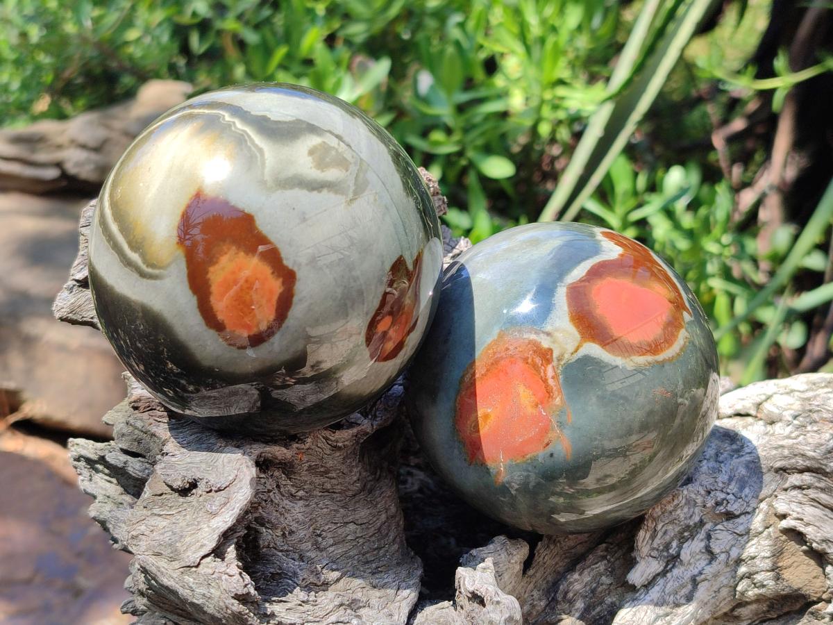 Polished Polychrome Jasper Spheres x 2 From NW Coast, Madagascar - Toprock Gemstones and Minerals 