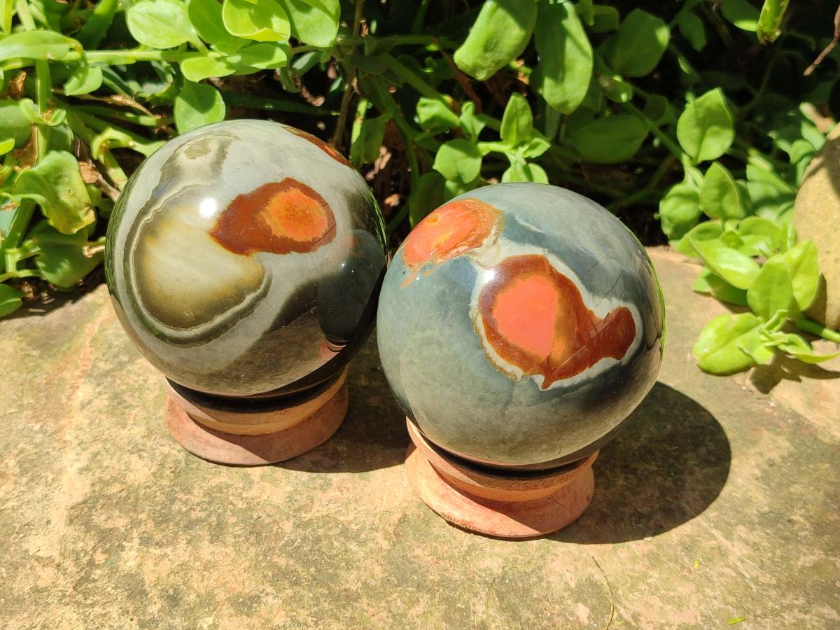 Polished Polychrome Jasper Spheres x 2 From NW Coast, Madagascar - Toprock Gemstones and Minerals 