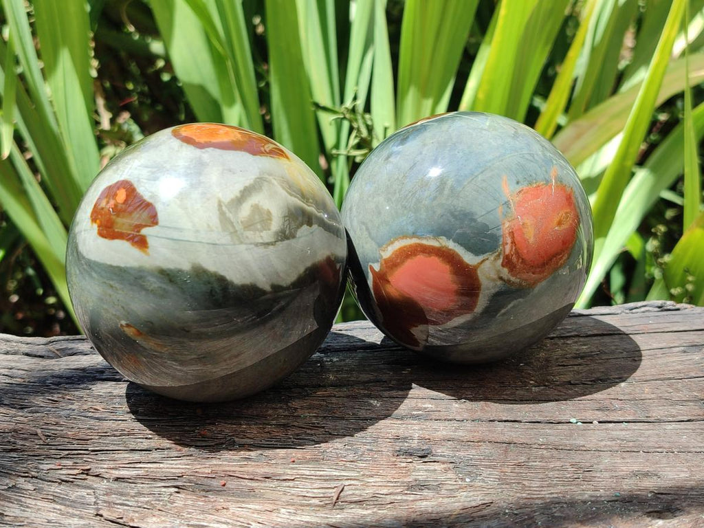 Polished Polychrome Jasper Spheres x 2 From NW Coast, Madagascar - Toprock Gemstones and Minerals 