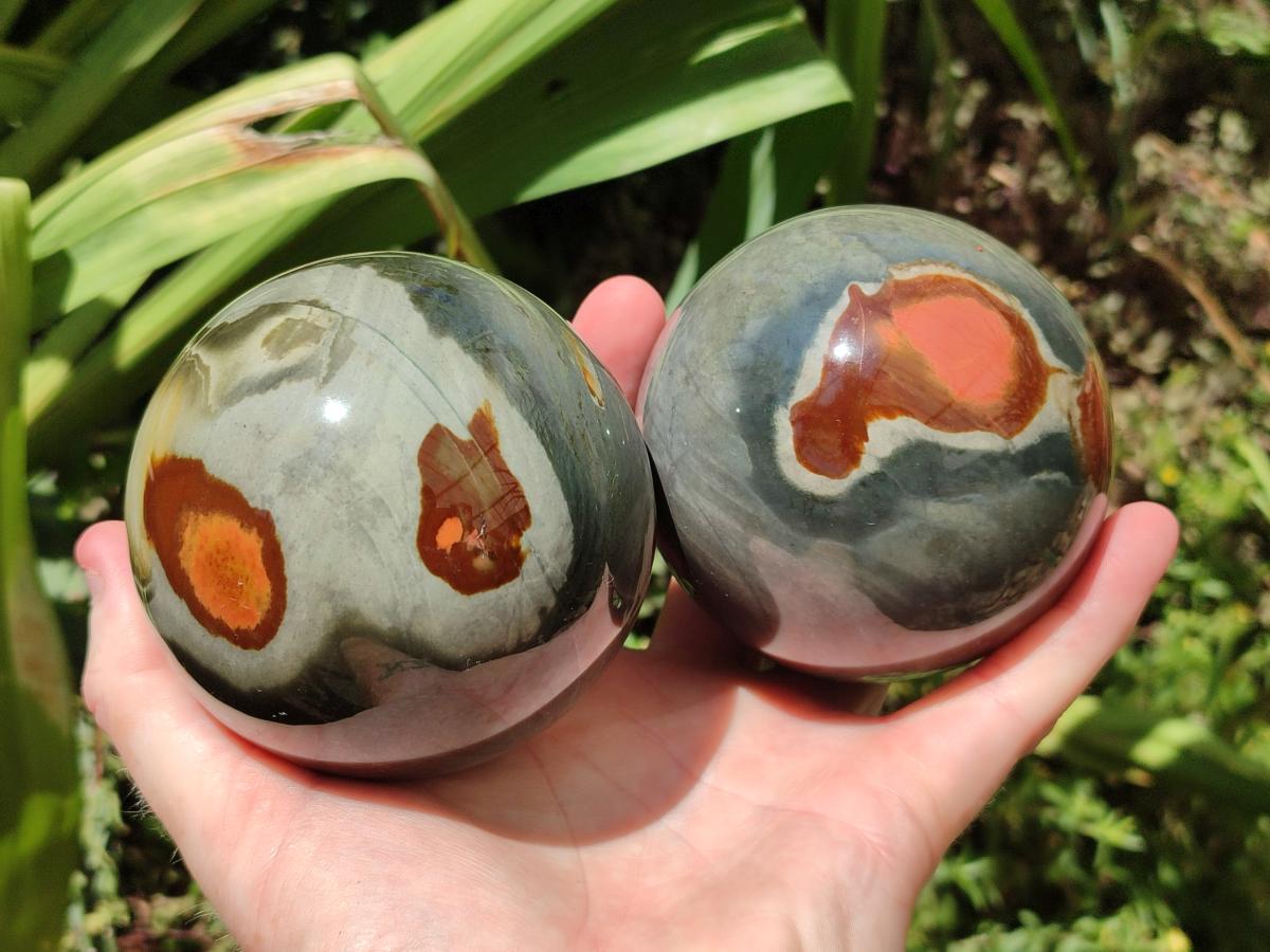 Polished Polychrome Jasper Spheres x 2 From NW Coast, Madagascar - Toprock Gemstones and Minerals 