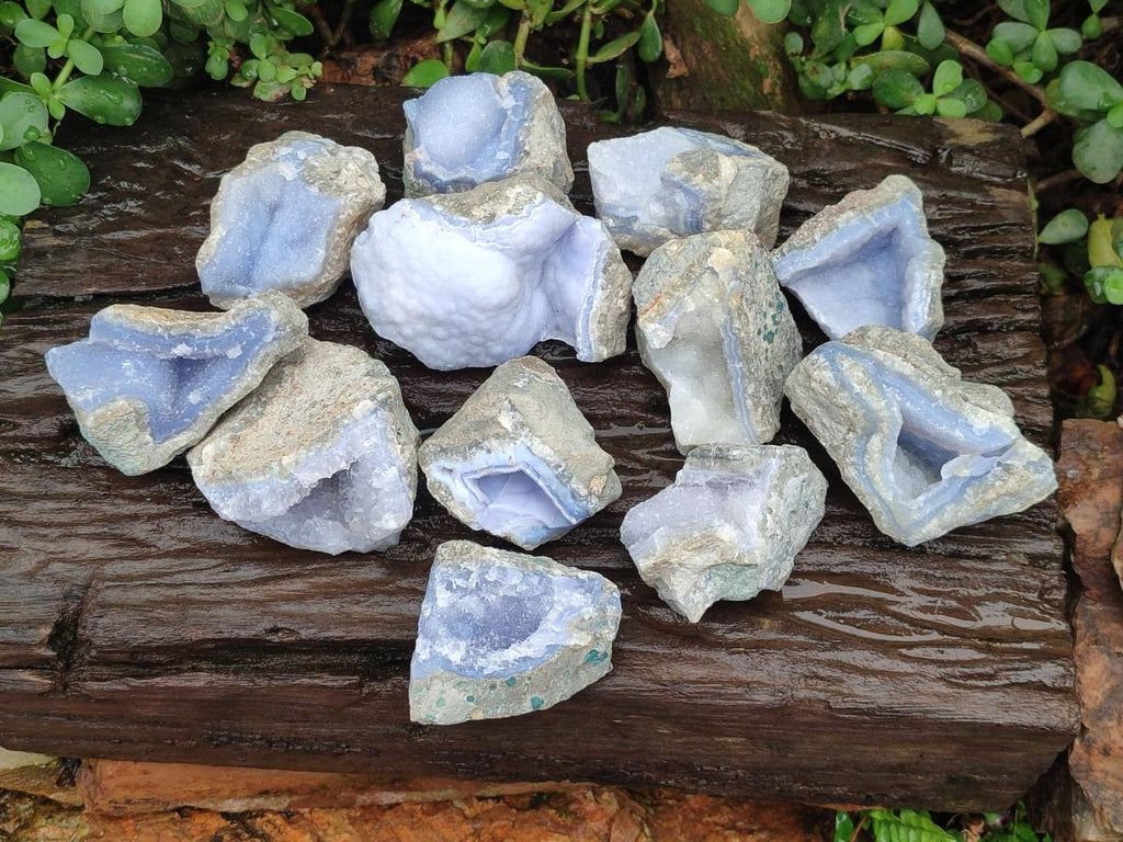 Natural Blue Lace Agate Geode Specimens x 12 From Nsanje, Malawi