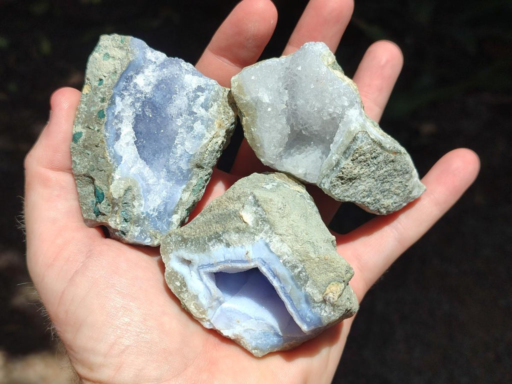 Natural Blue Lace Agate Geode Specimens x 12 From Nsanje, Malawi