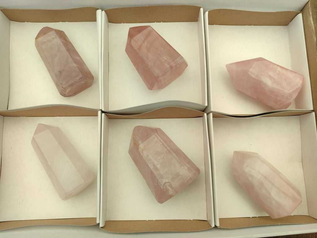 Polished Gemmy Rose Quartz Crystals x 6 From Madagascar