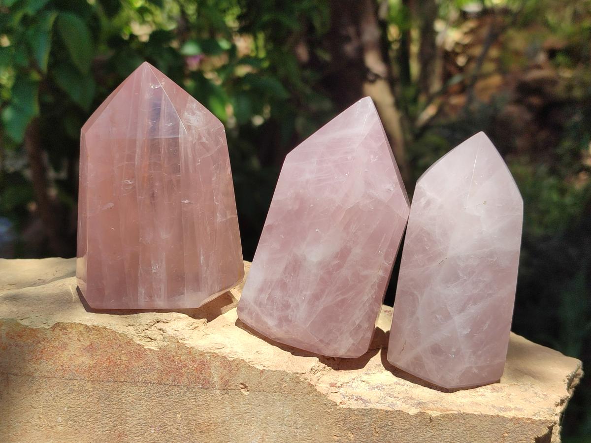 Polished Gemmy Rose Quartz Crystals x 6 From Madagascar