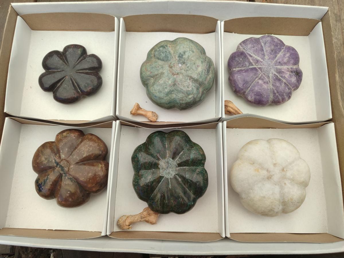 Hand Made Mixed Mineral Pumpkins x 6 From Zimbabwe