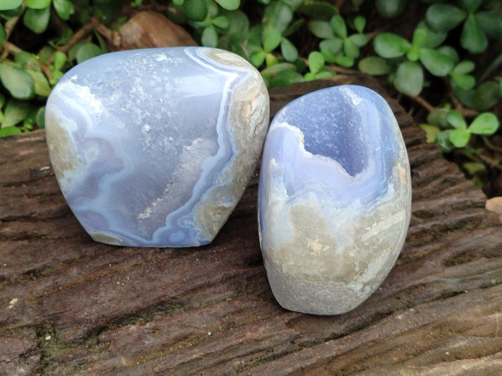 Polished Blue Lace Agate Standing Free Forms x 2 From Nsanje, Malawi