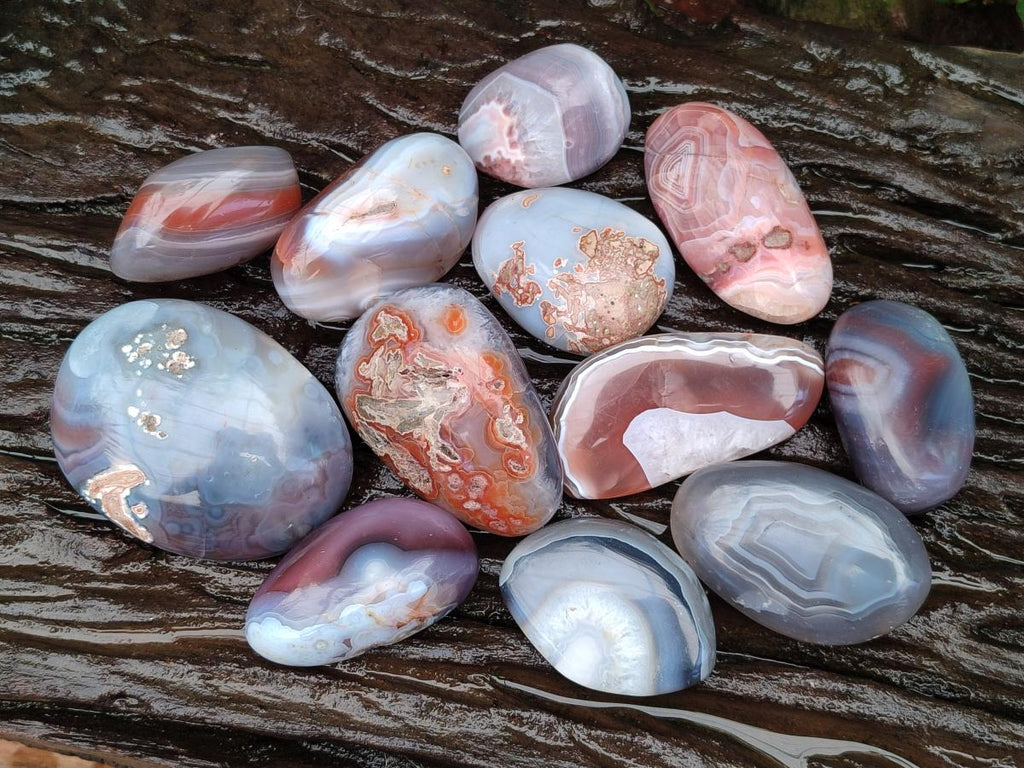 Polished Red Shashe River Agate Galets x 12 From Shashe River, Zimbabwe