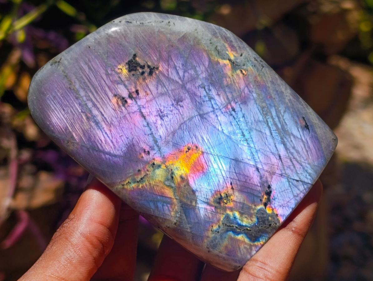 Polished Rare Purple Sunset Flash Labradorite Standing Free Forms x 4 From Madagascar