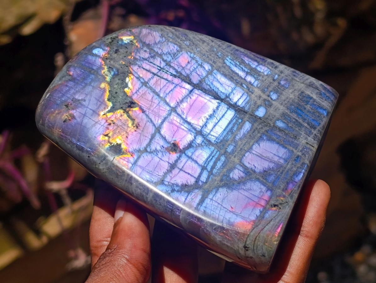 Polished Rare Purple Sunset Flash Labradorite Standing Free Forms x 4 From Madagascar