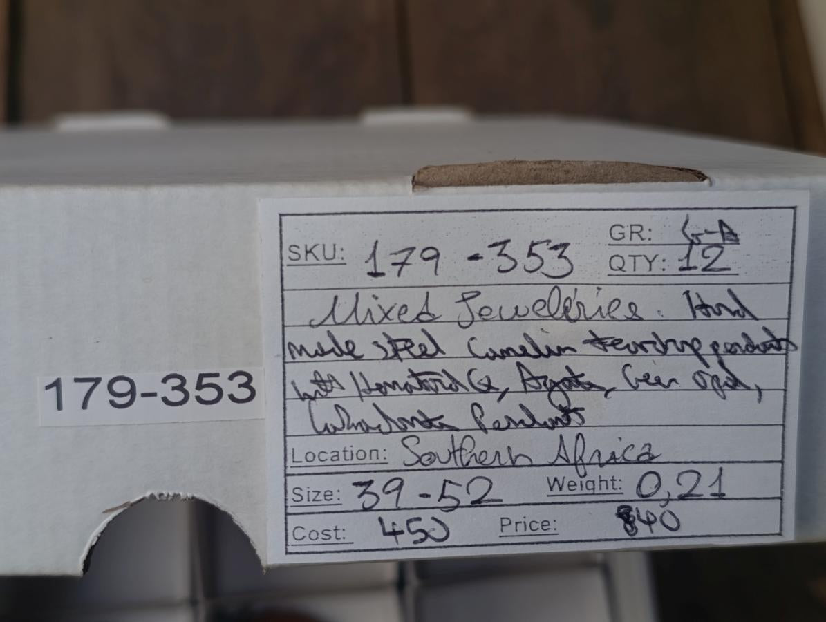 Hand Made Mixed Box of Various Gemstone Pendants Set in Stainless Steel x 12 From Southern Africa