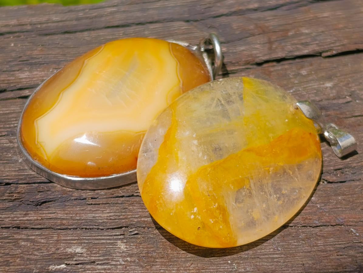 Hand Made Mixed Box of Various Gemstone Pendants Set in Stainless Steel x 12 From Southern Africa