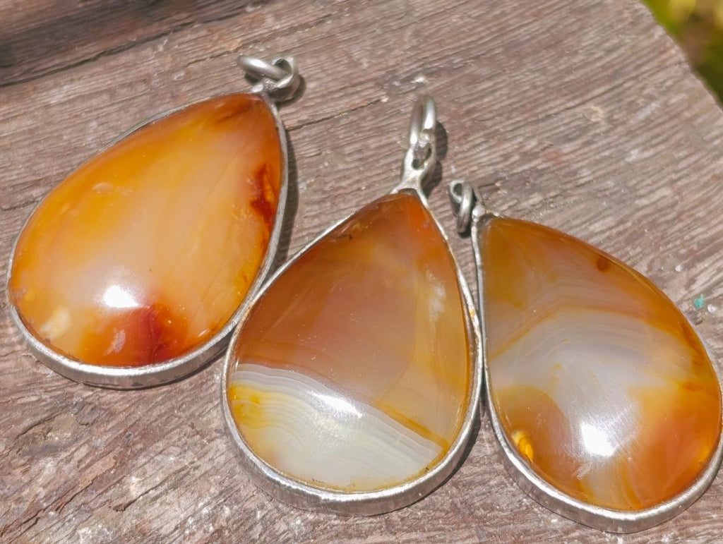 Hand Made Mixed Box of Various Gemstone Pendants Set in Stainless Steel x 12 From Southern Africa