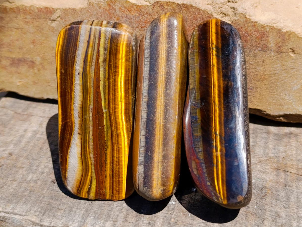 Polished Golden Tigers Eye Slices x 24 From Prieska South Africa
