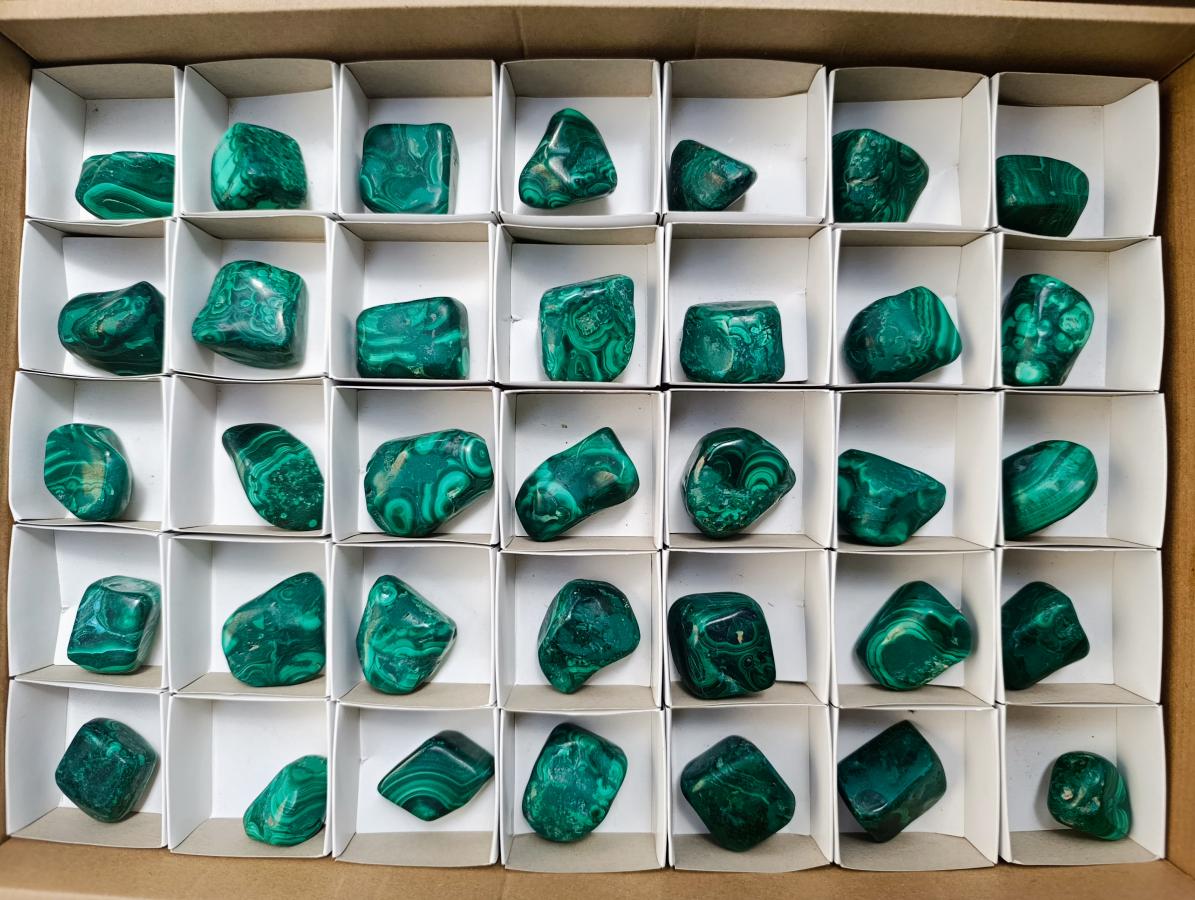 Polished Flower Banded Malachite Free Forms x 35 From Congo