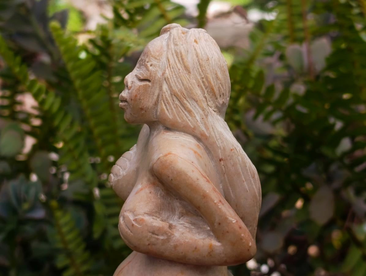 Hand Made Large White Soapstone Mermaid Carving x 1 From Zimbabwe - Toprock Gemstones and Minerals 