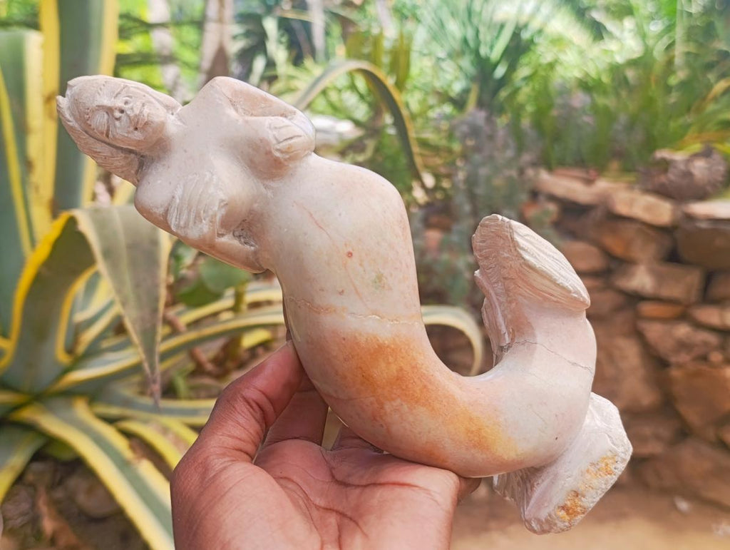 Hand Made Large White Soapstone Mermaid Carving x 1 From Zimbabwe - Toprock Gemstones and Minerals 