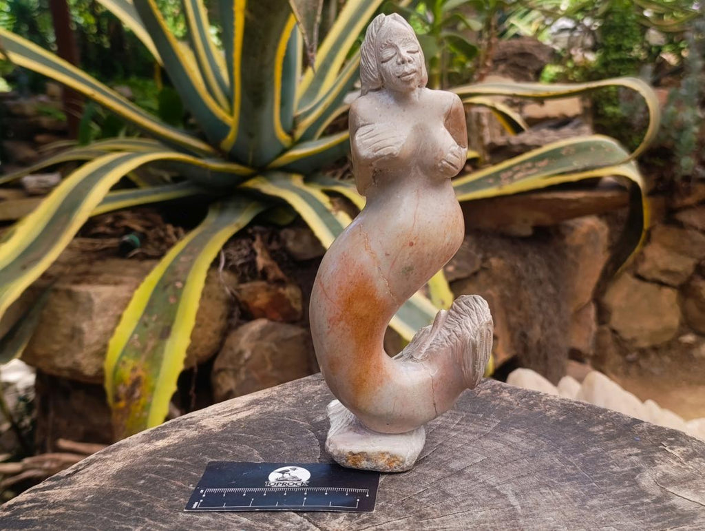 Hand Made Large White Soapstone Mermaid Carving x 1 From Zimbabwe - Toprock Gemstones and Minerals 