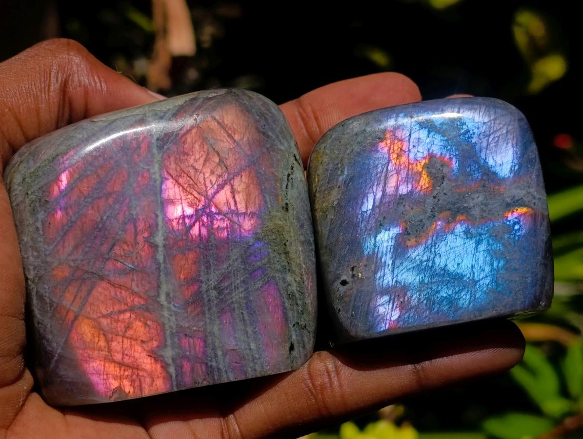Polished Rare Purple Sunset Flash Labradorite Standing Free Forms x 12 From Madagascar - Toprock Gemstones and Minerals 