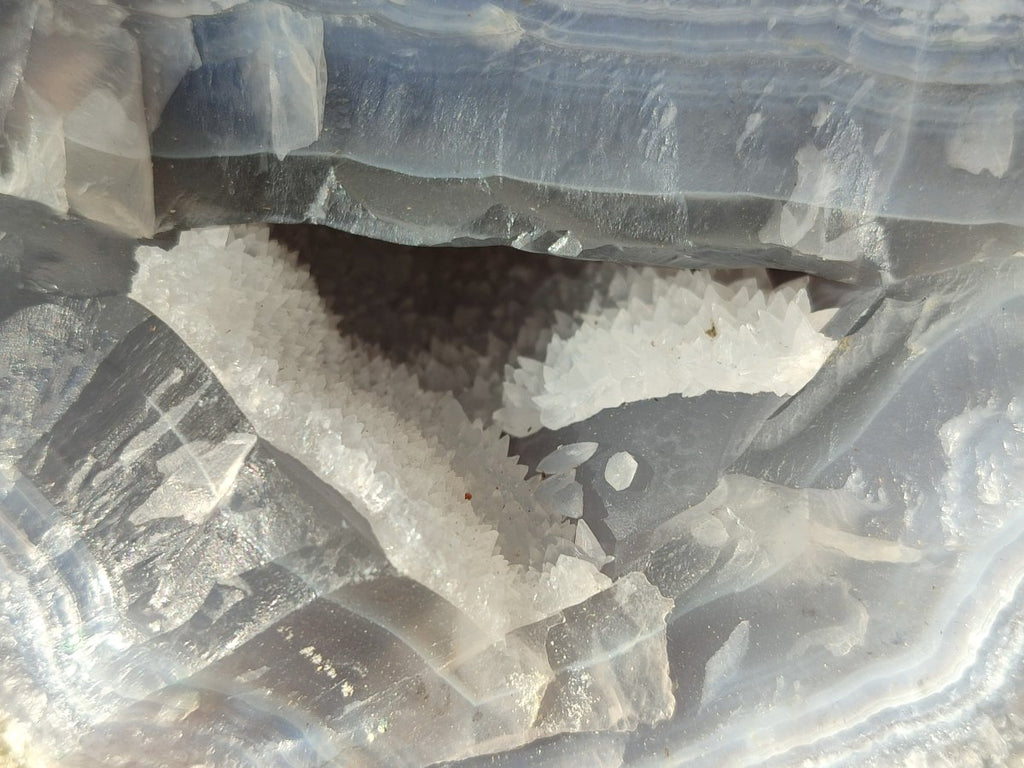 Natural Blue Lace Agate Geode Cluster Specimens x 3 From Nsanje, Malawi - Toprock Gemstones and Minerals 