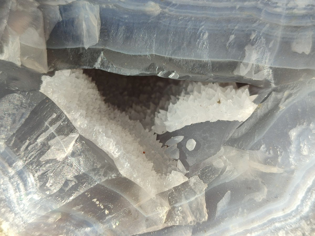 Natural Blue Lace Agate Geode Cluster Specimens x 3 From Nsanje, Malawi - Toprock Gemstones and Minerals 