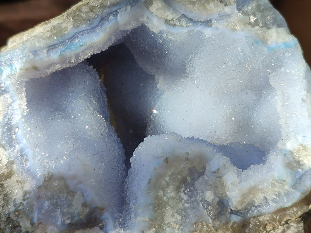 Natural Blue Lace Agate Geode Cluster Specimens x 3 From Nsanje, Malawi - Toprock Gemstones and Minerals 