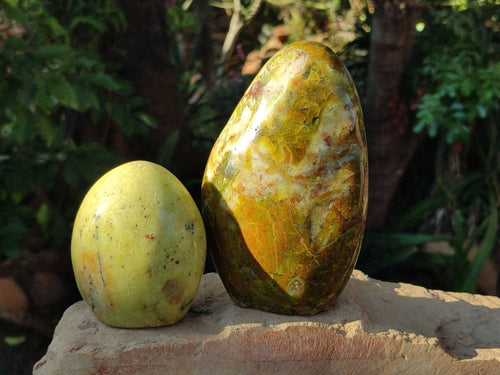 Polished Green Opal Standing Free Forms x 5 From Betroka, Madagascar - Toprock Gemstones and Minerals 