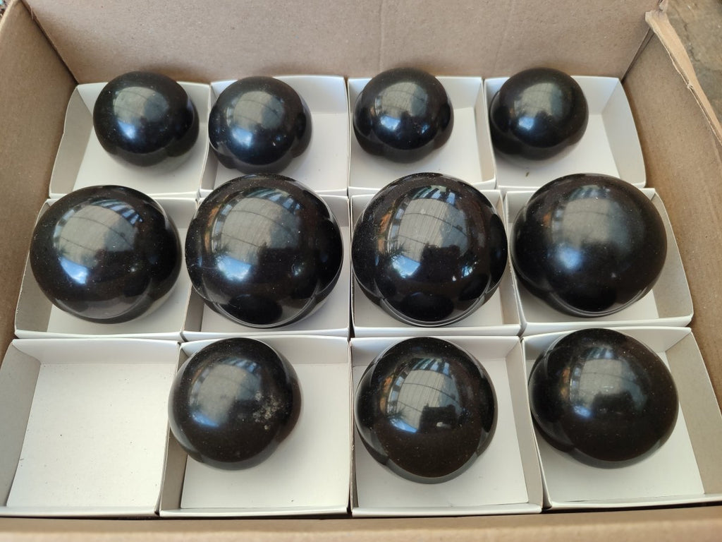Polished Black Basalt Spheres x 11 From Madagascar - Toprock Gemstones and Minerals 