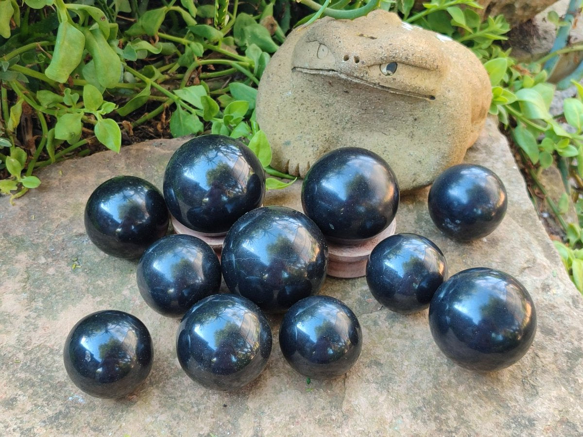 Polished Black Basalt Spheres x 11 From Madagascar - Toprock Gemstones and Minerals 