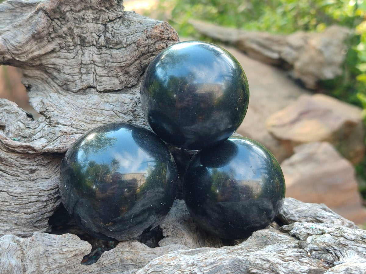 Polished Black Basalt Spheres x 11 From Madagascar - Toprock Gemstones and Minerals 