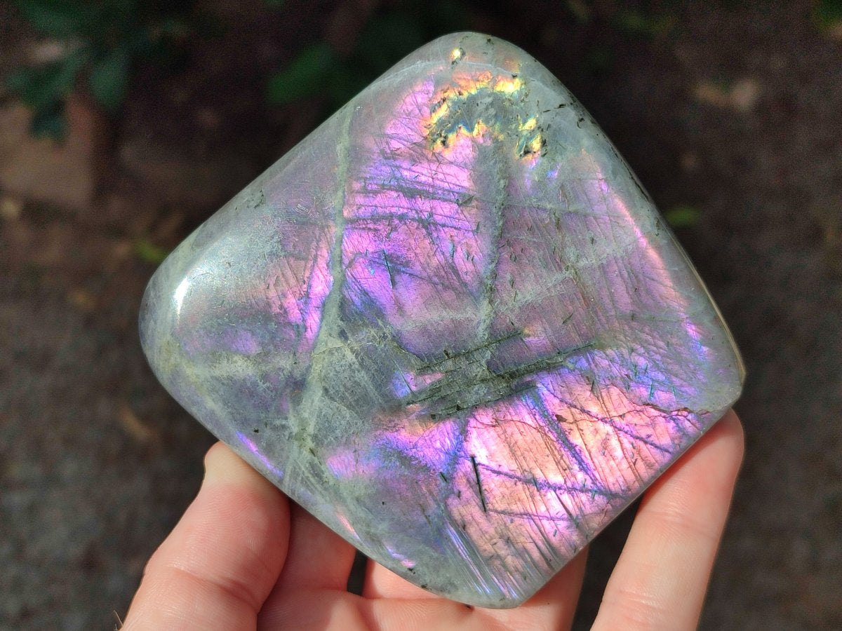 Polished Rare Purple Sunset Flash Labradorite Standing Free Forms x 3 From Madagascar - Toprock Gemstones and Minerals 