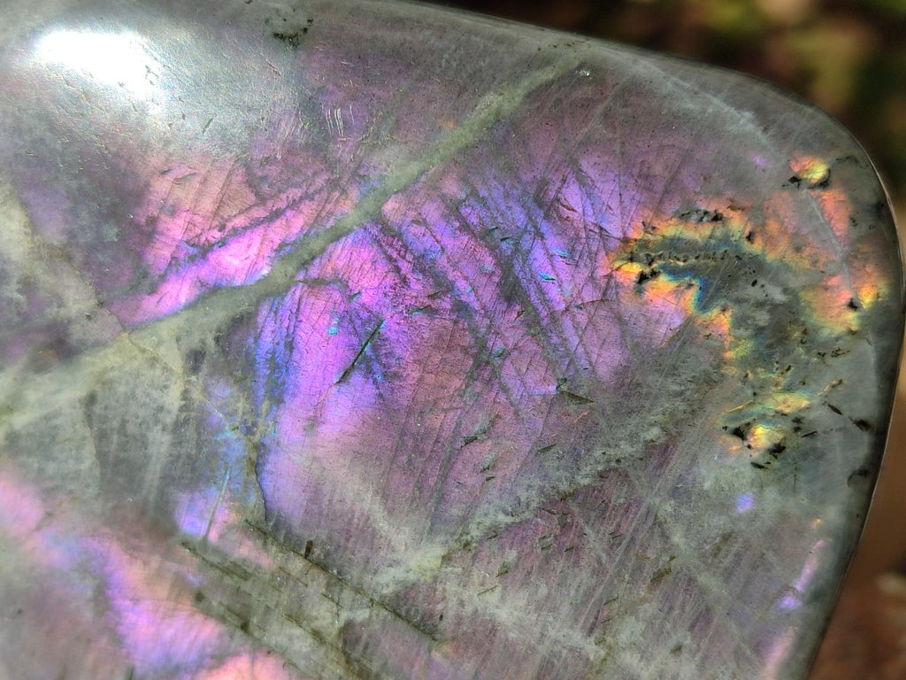 Polished Rare Purple Sunset Flash Labradorite Standing Free Forms x 3 From Madagascar - Toprock Gemstones and Minerals 